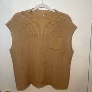 Sleeveless Tan Knit Sweater Vest